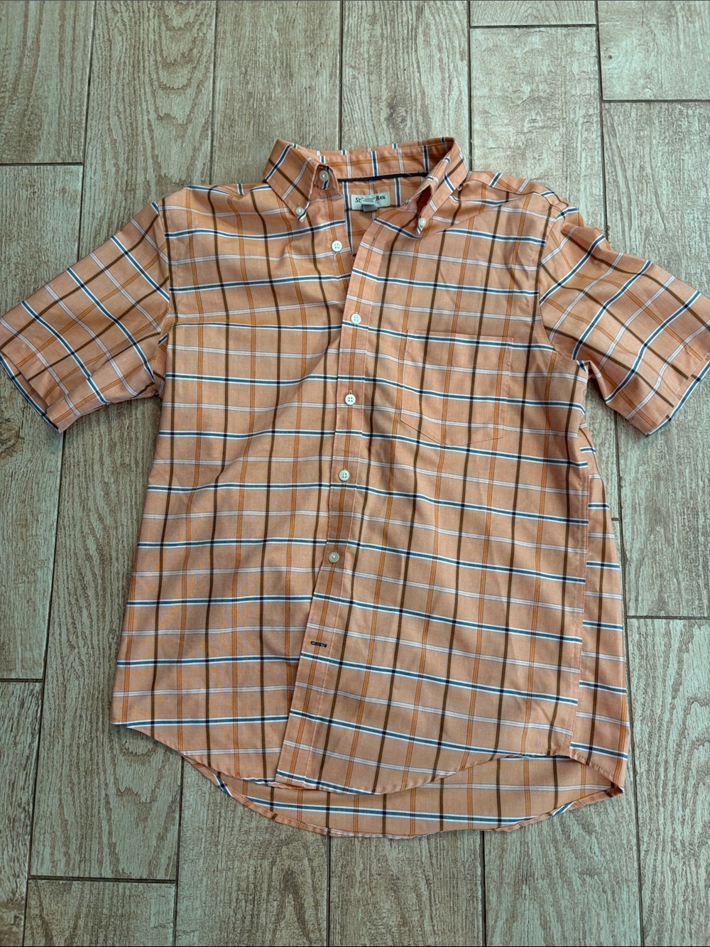Orange Plaid Short-Sleeve Button-Down Shirt